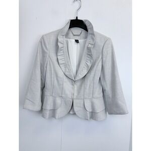 White House Black Market Women's 2 Ruffle Blazer Peplum Jacket Grey 3/4 Sleevele